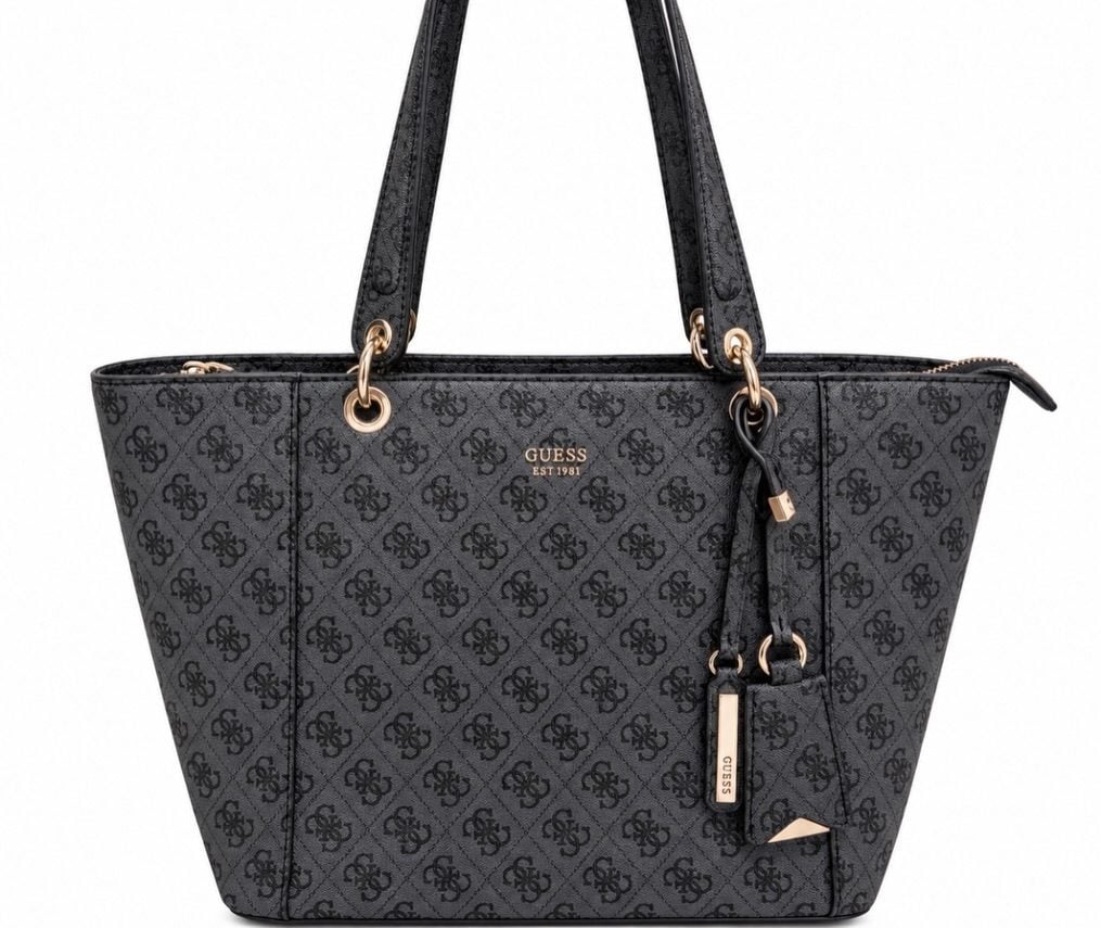 Bolsa Guess grande com monograma grafite em fundo branco