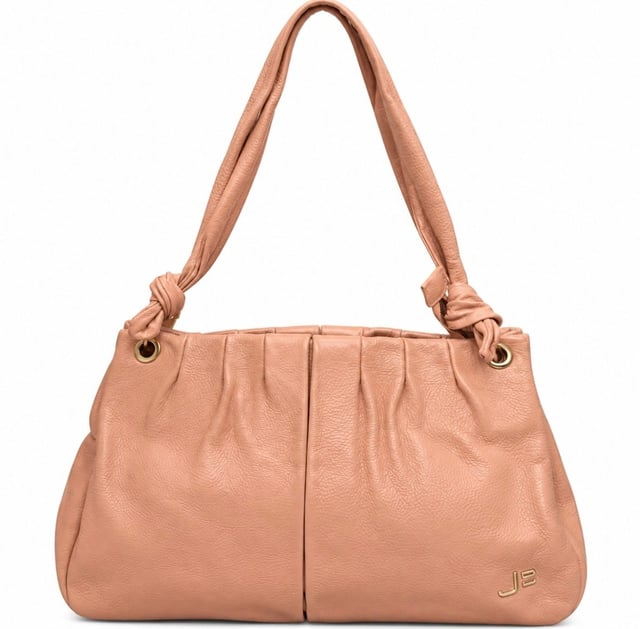 Bolsa Jorge Bischoff rosa nude em fundo branco, vista de frente